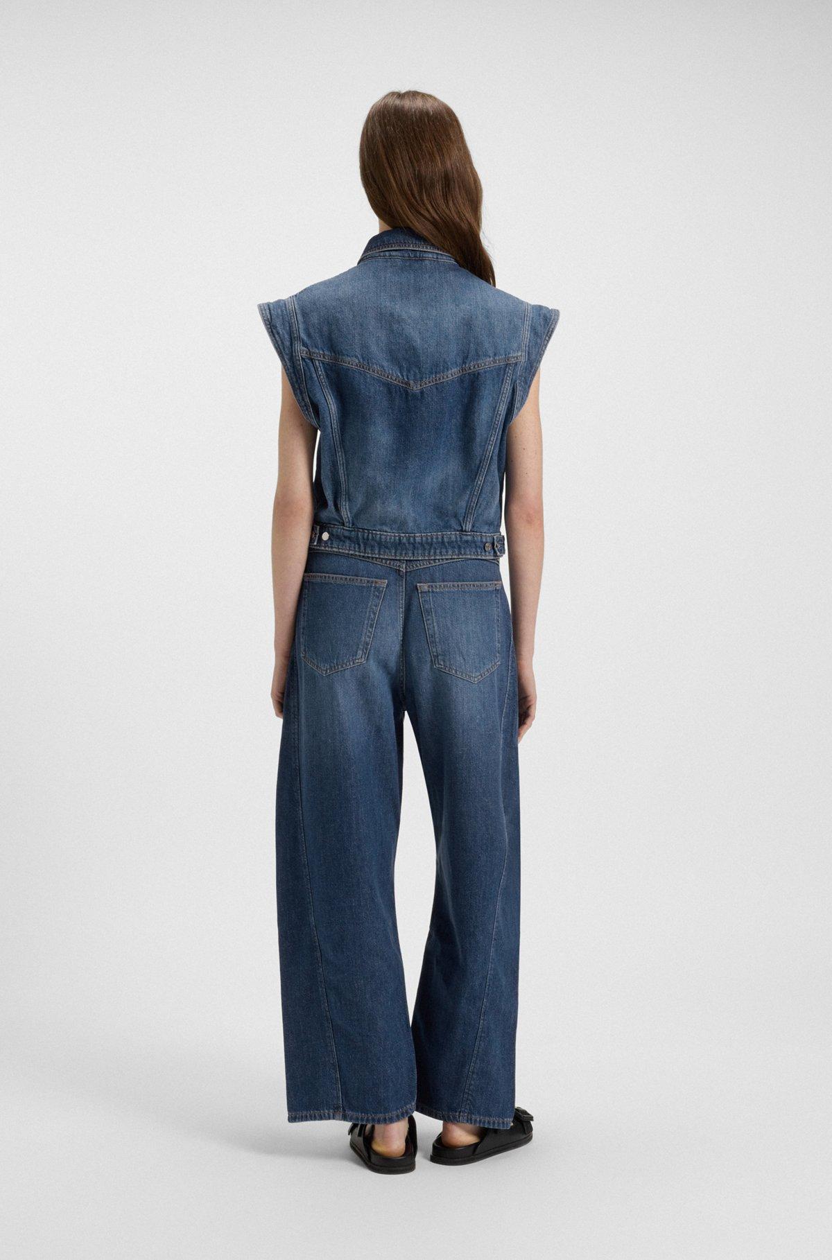Boxy sleeveless jacket in indigo denim Product Image