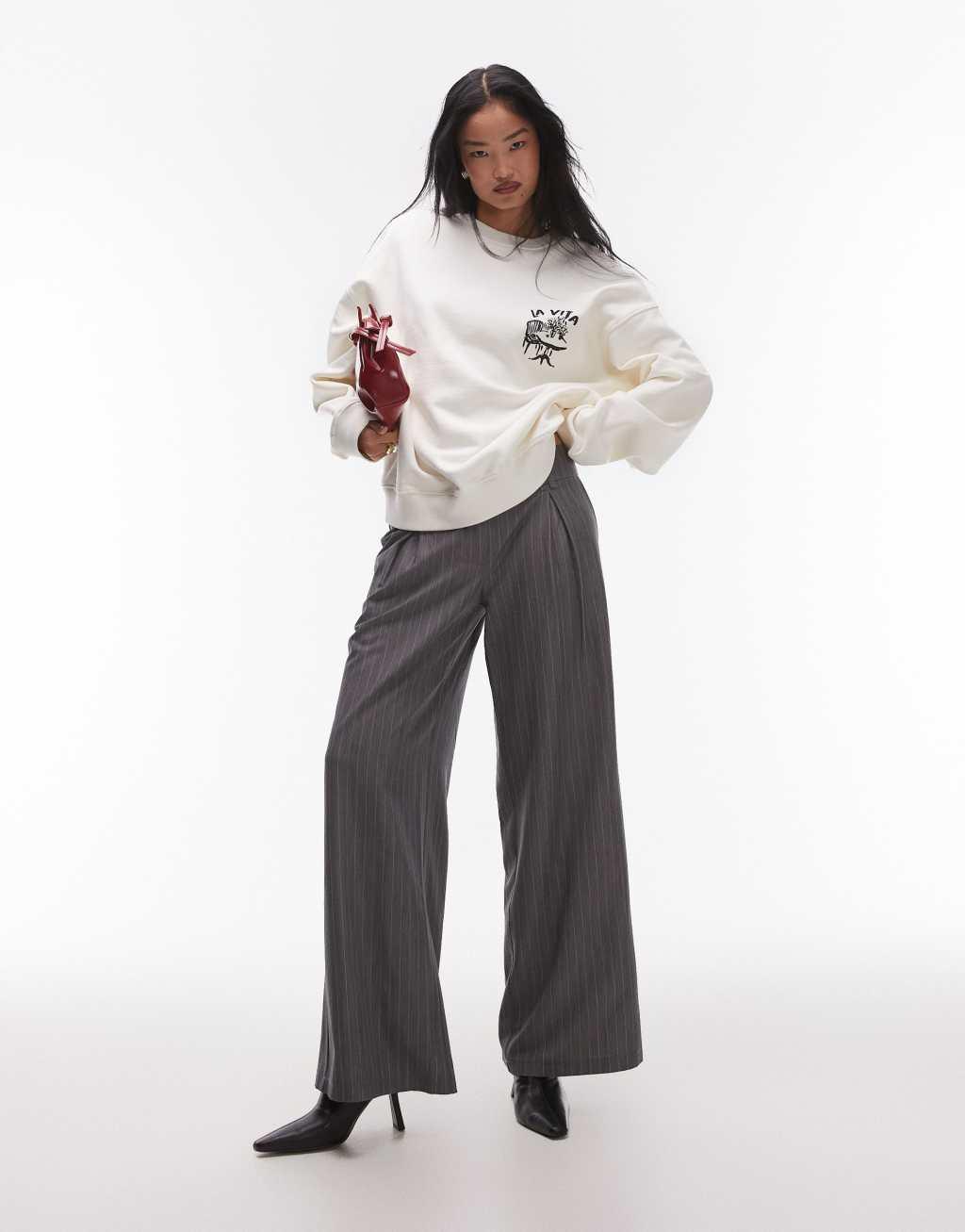Topshop graphic la vita dolce casa oversized sweatshirt in ecru Product Image