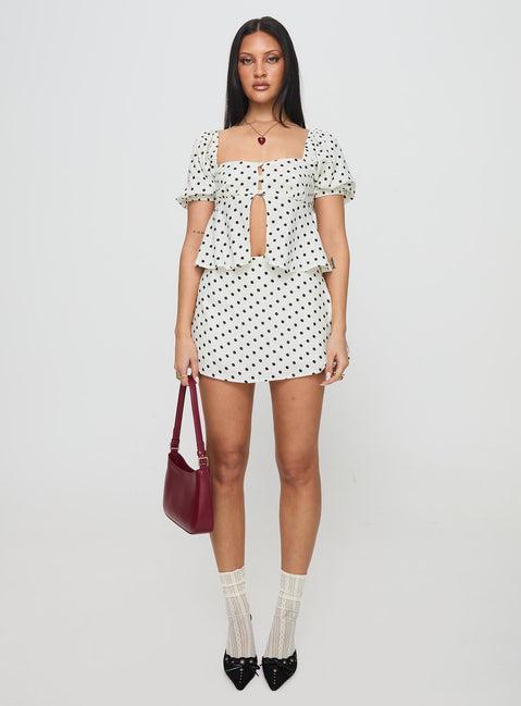 Passionfruit Linen Blend Top Cream/Black Polka Dot Product Image