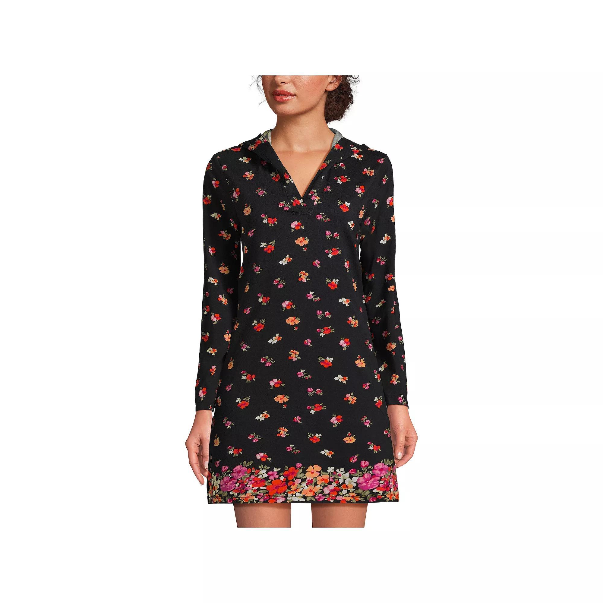 Women's Lands' End Cotton Jersey Hooded Cover-up Dress, Size: Medium, Pink Rose Ombre Product Image
