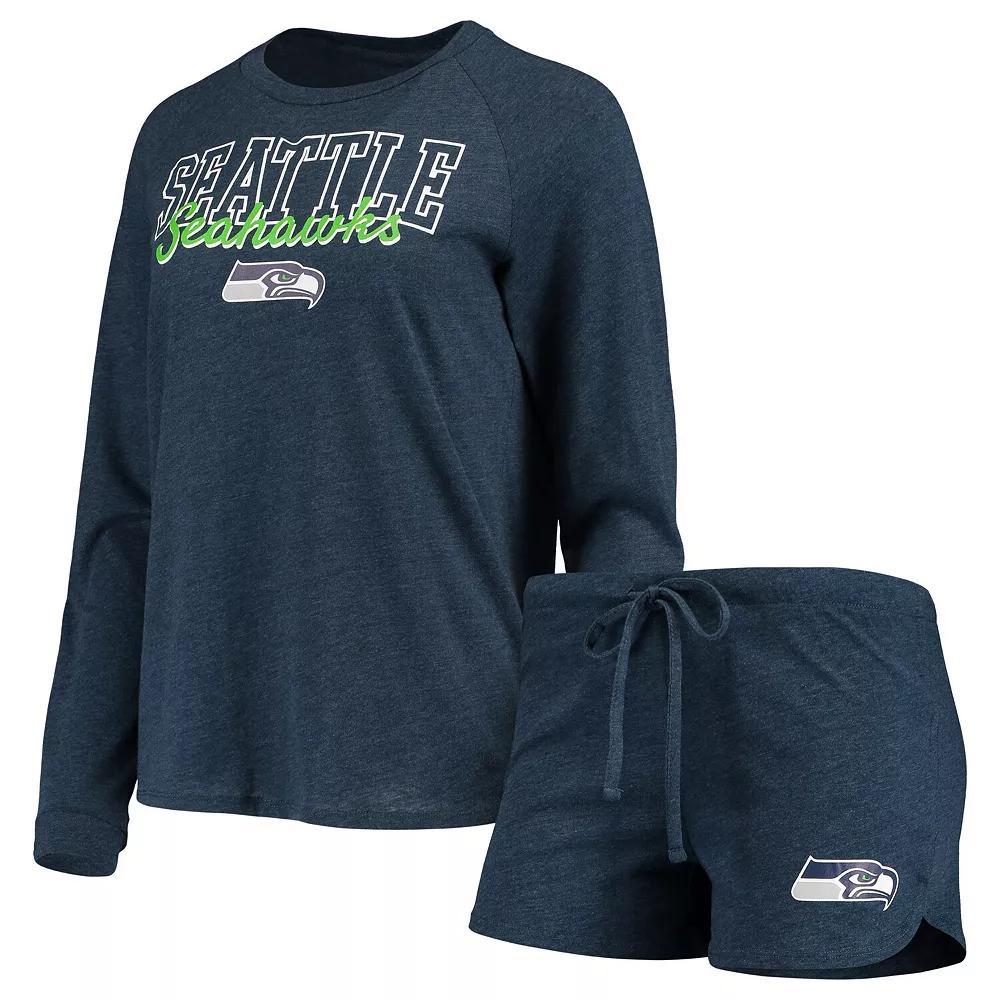 Women's Concepts Sport College Navy Seattle Seahawks Meter Knit Long Sleeve Raglan Top & Shorts Sleep Set, Size: Medium, Blue Product Image
