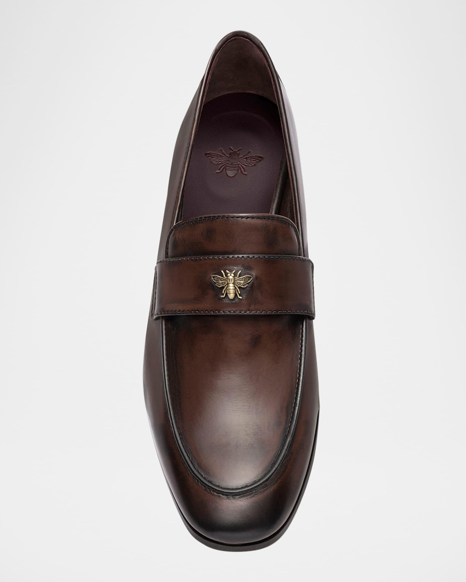 Brushed Leather Medallion Heeled Loafers Product Image
