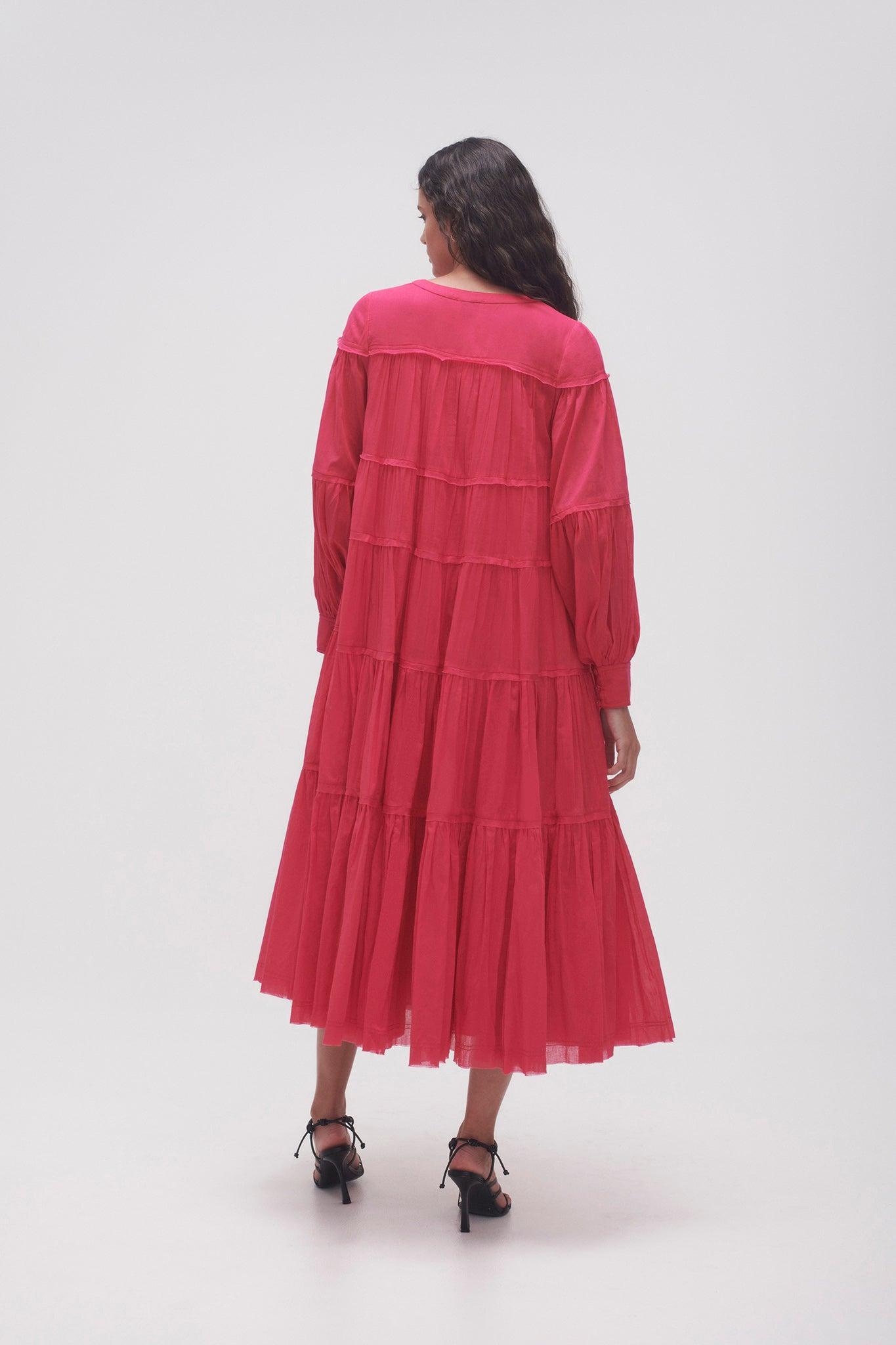 Sally Tiered Plunge Midi Dress Product Image