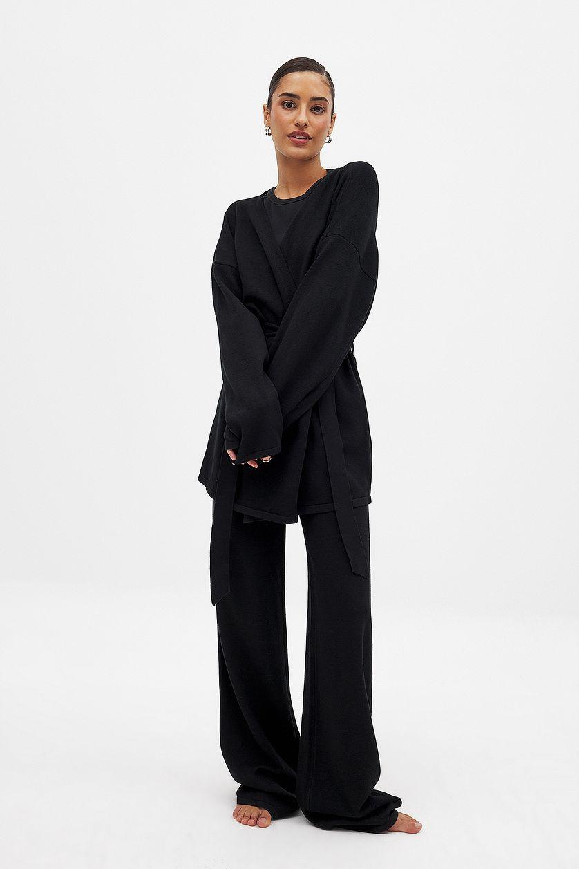 Knitted Wrap Cardigan Black Product Image