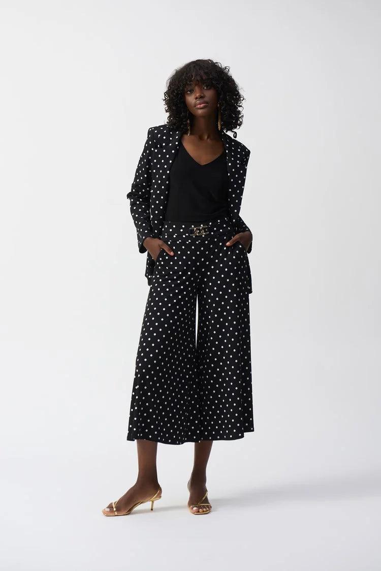 Silky Knit Dot Print Pull-On Culotte Pants Product Image