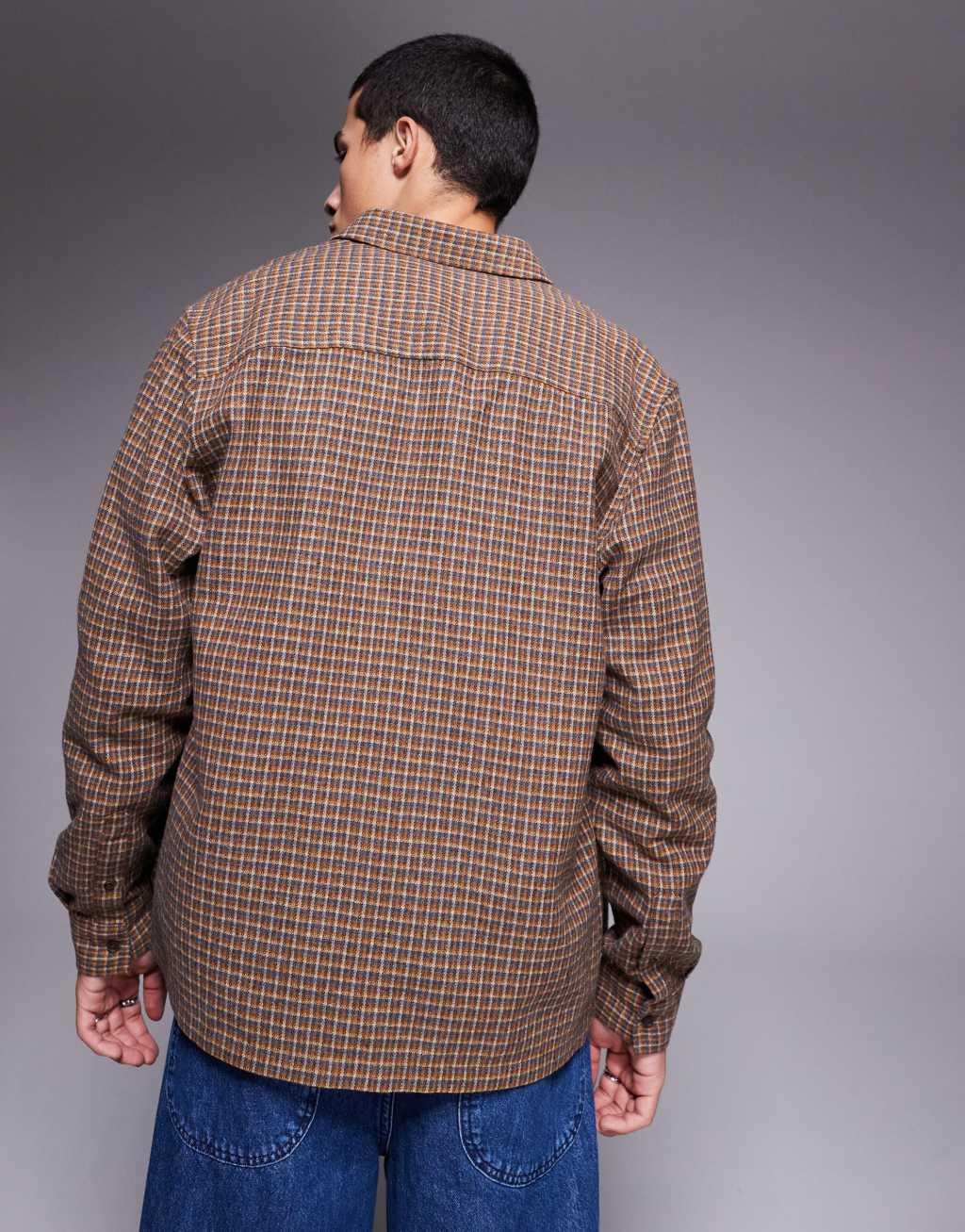 ASOS DESIGN wool look shirt in brown plaid Product Image