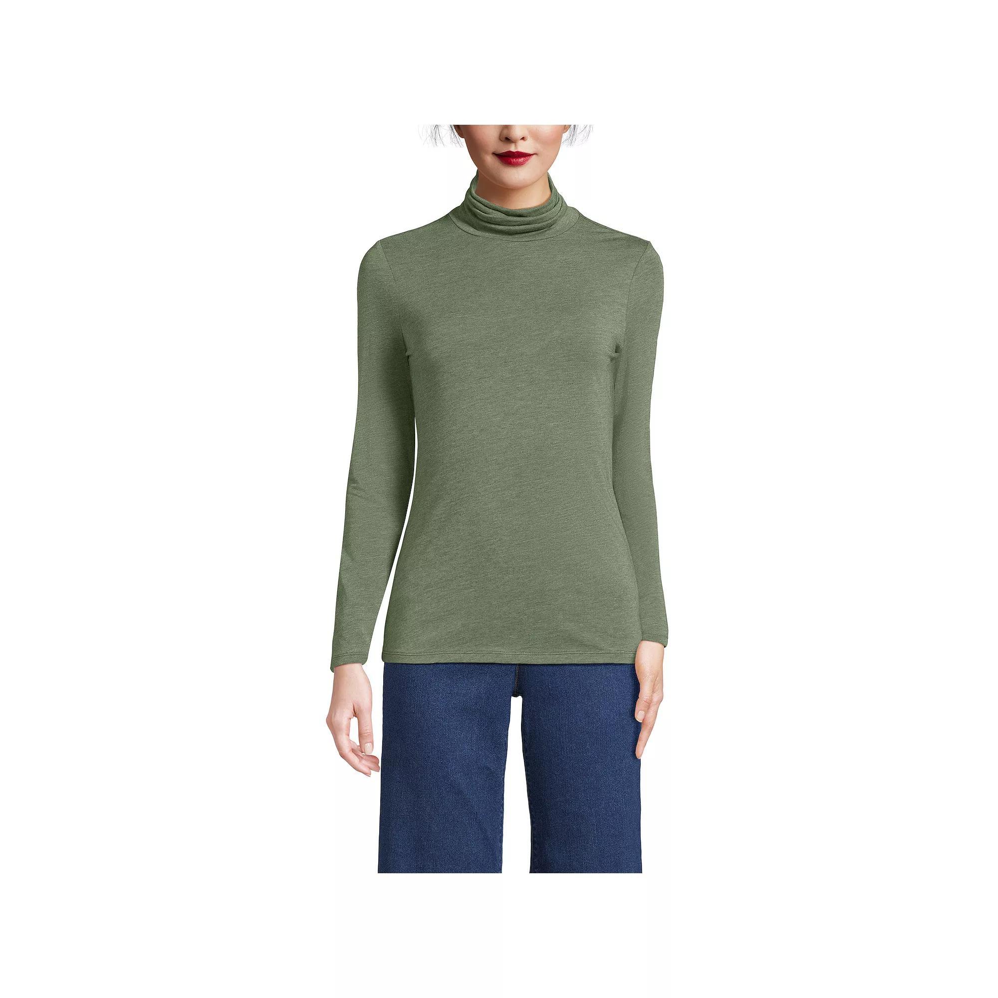 Petite Lands' End Lightweight Fitted Long Sleeve Turtleneck, Women's, Size: Small Petite, Estate Green Grey Product Image