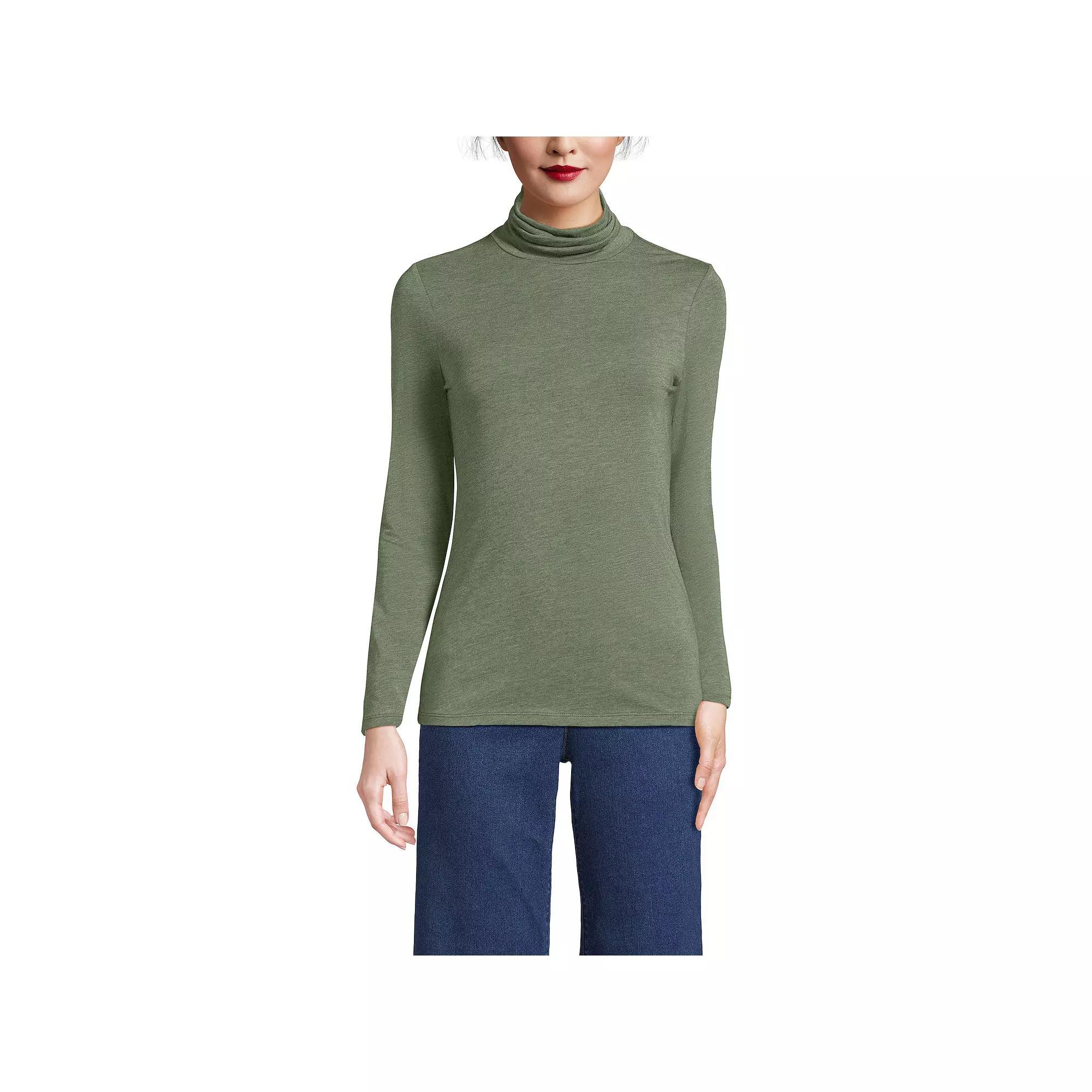 Petite Lands' End Lightweight Fitted Long Sleeve Turtleneck, Women's, Size: Small Petite, Estate Green Grey Product Image