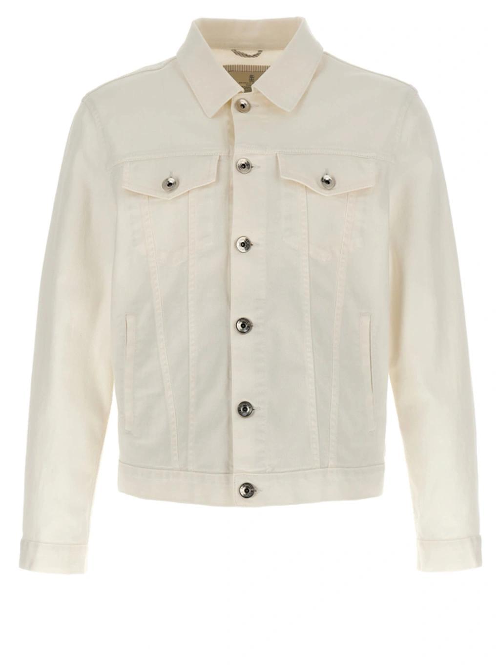 BRUNELLO CUCINELLI Slim-fit Denim Jacket In White Product Image