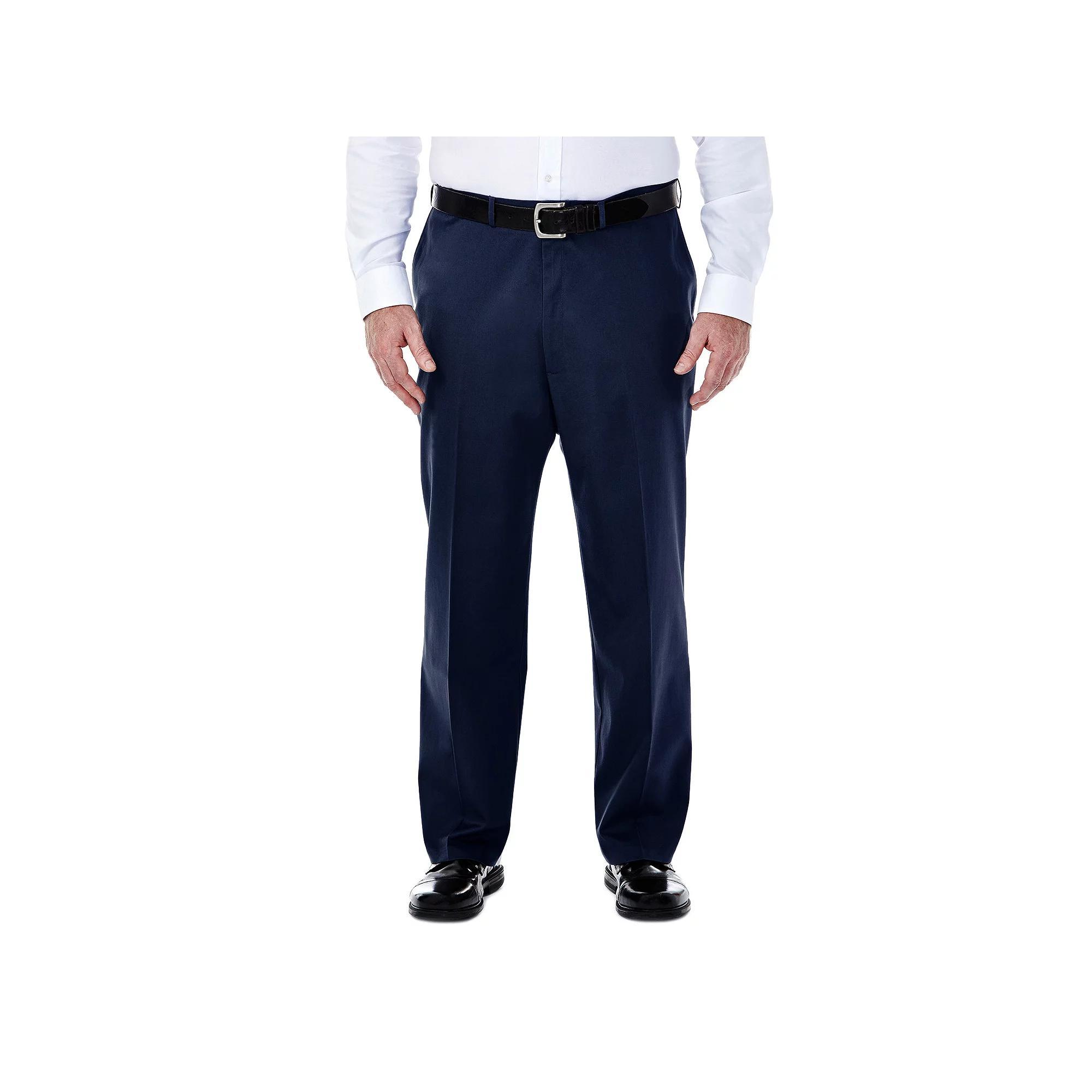 Big & Tall Haggar® Premium Stretch No-Iron Khaki Flat-Front Pants, Men's, Size: 44X30, Dark Blue Product Image