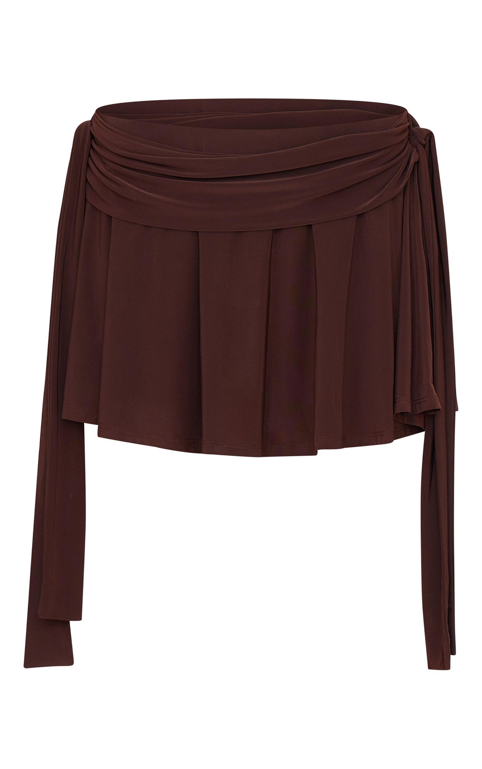 Chocolate Brown Slinky Tie Side Flippy Mini Skirt Product Image