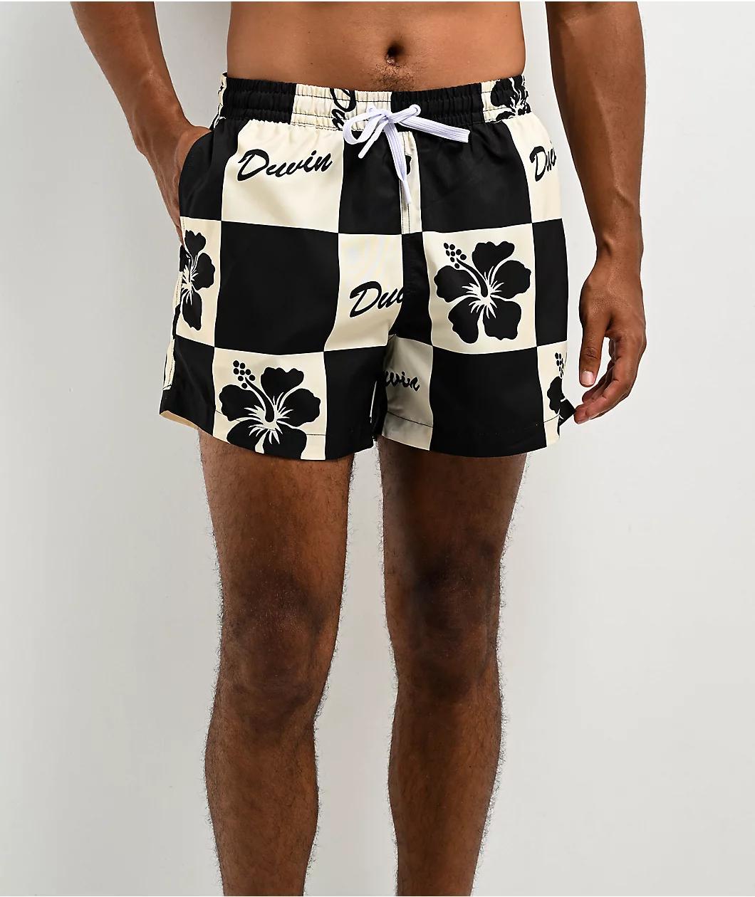 Duvin Hawaiian Checker Black & White Board Shorts Product Image