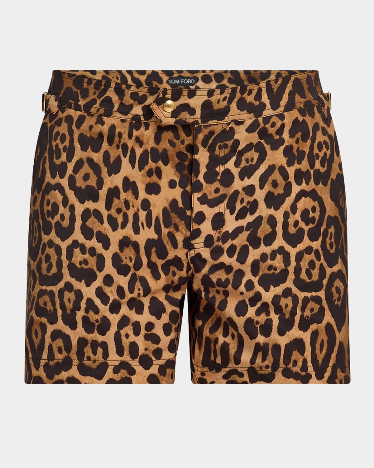 Mens Slim Fit Leopard-Print Swim Shorts Product Image