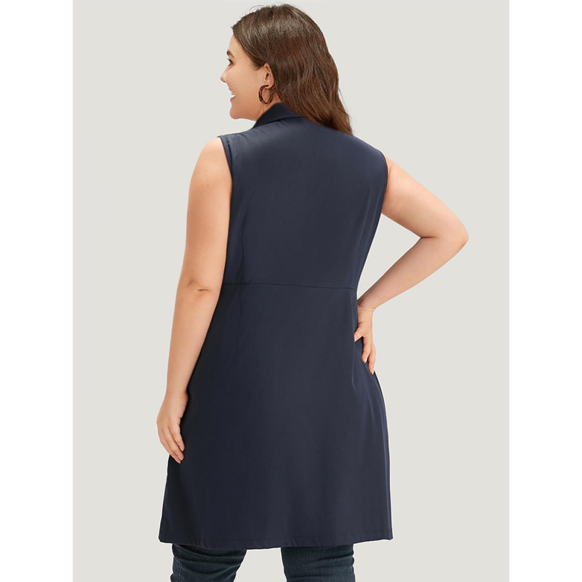 Plus Size Plain Pocket Button Through Suit Collar Coat Women DarkBlue Casual Plain Ladies Dailywear Winter Coats BloomChic 12/L Product Image