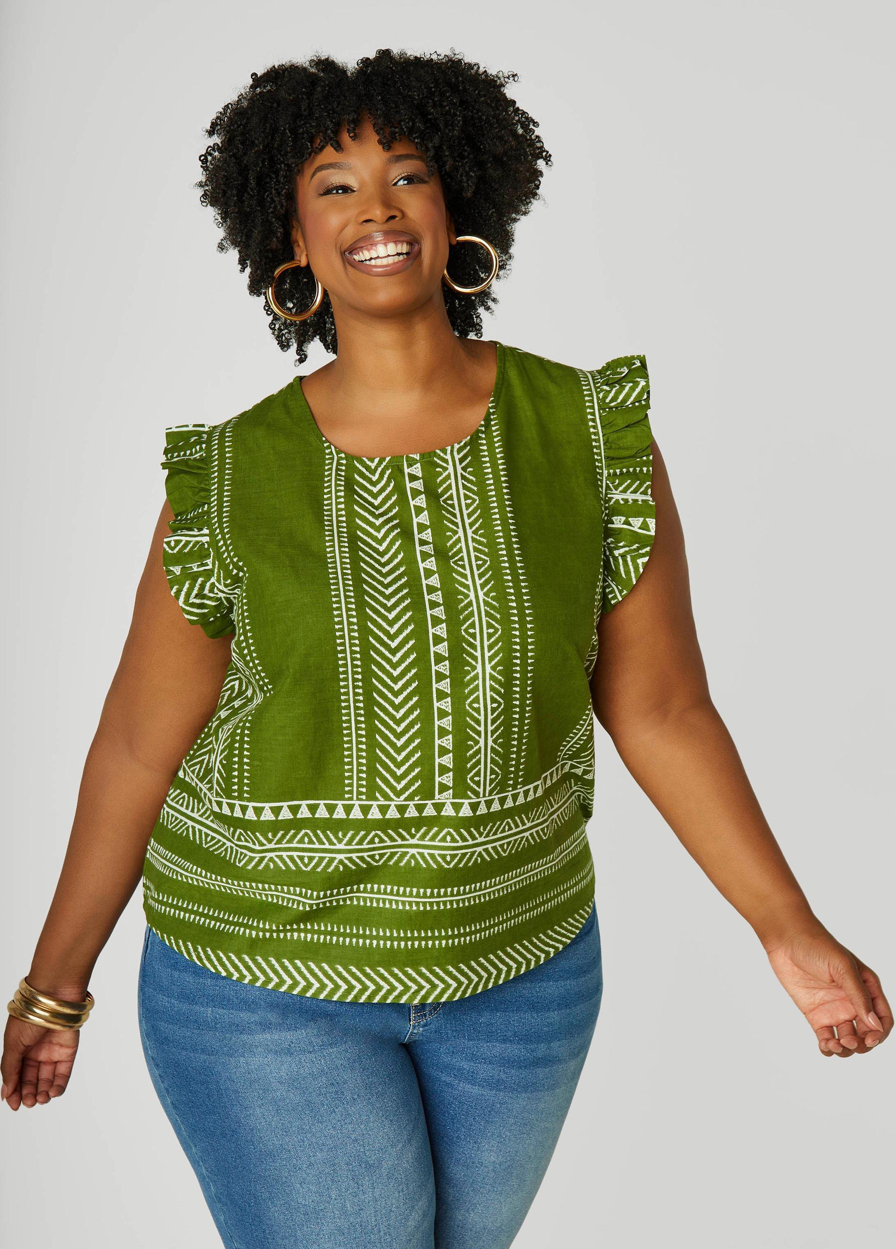 Ruffle Trimmed Printed Cotton Top Product Image