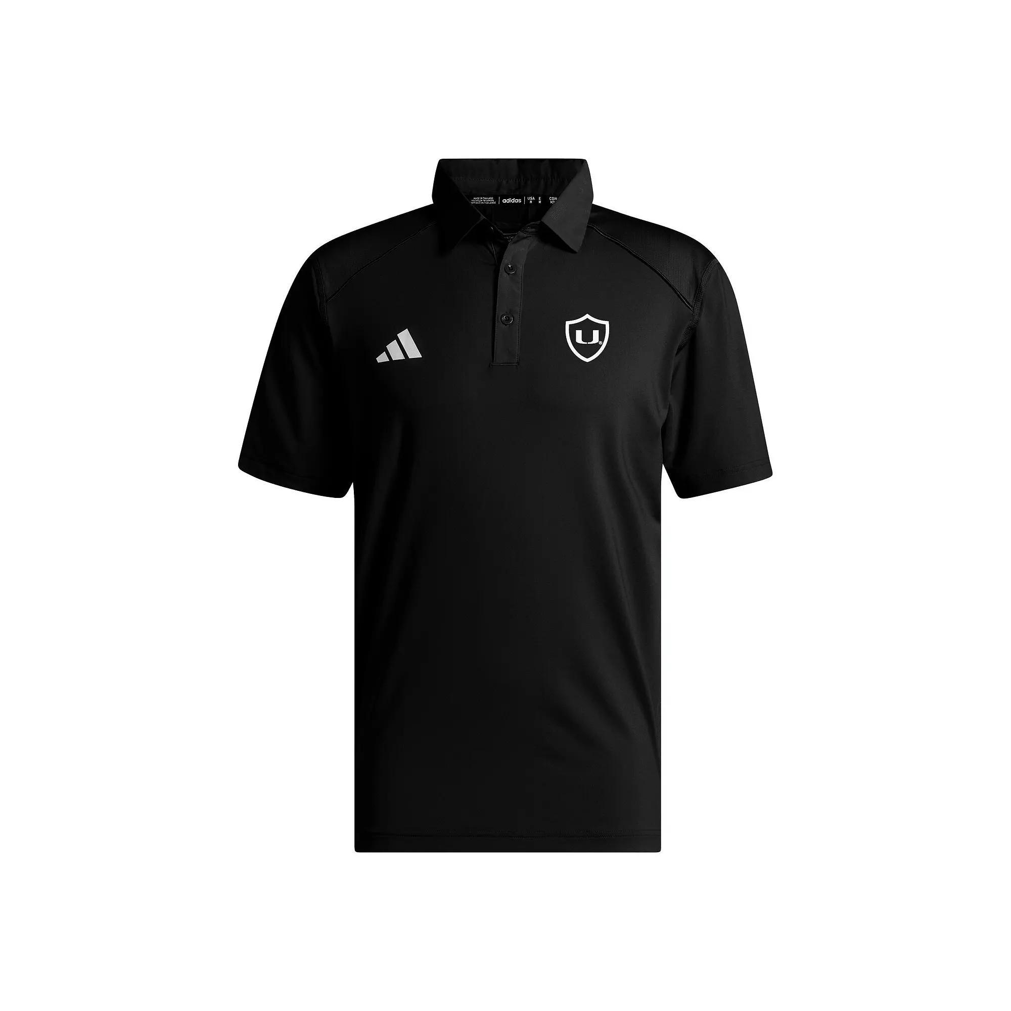 Men's adidas Black Miami Hurricanes Strategy AEROREADY Polo, Size: Large Product Image