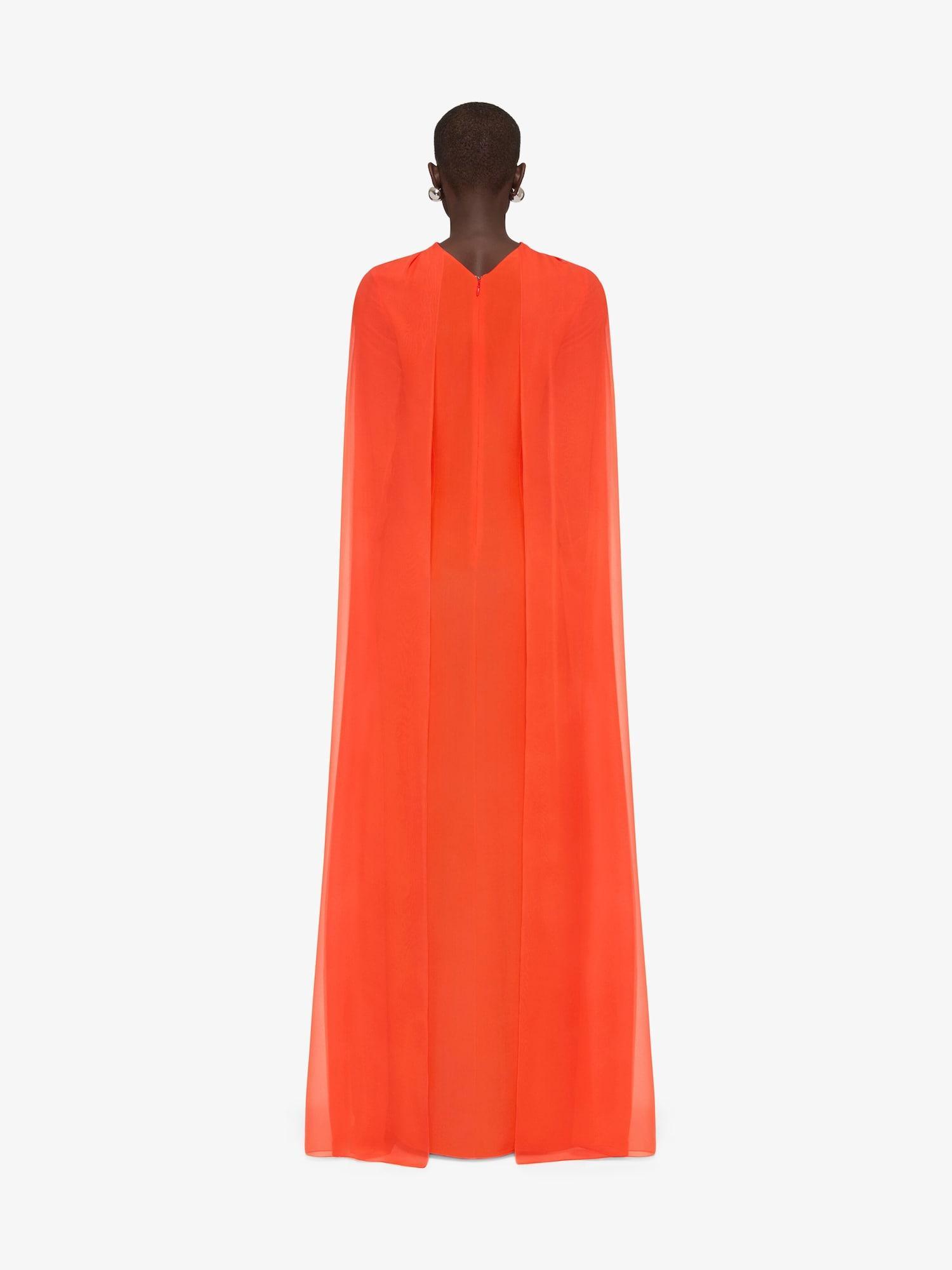 Evening cape dress in silk georgette with pearls Product Image