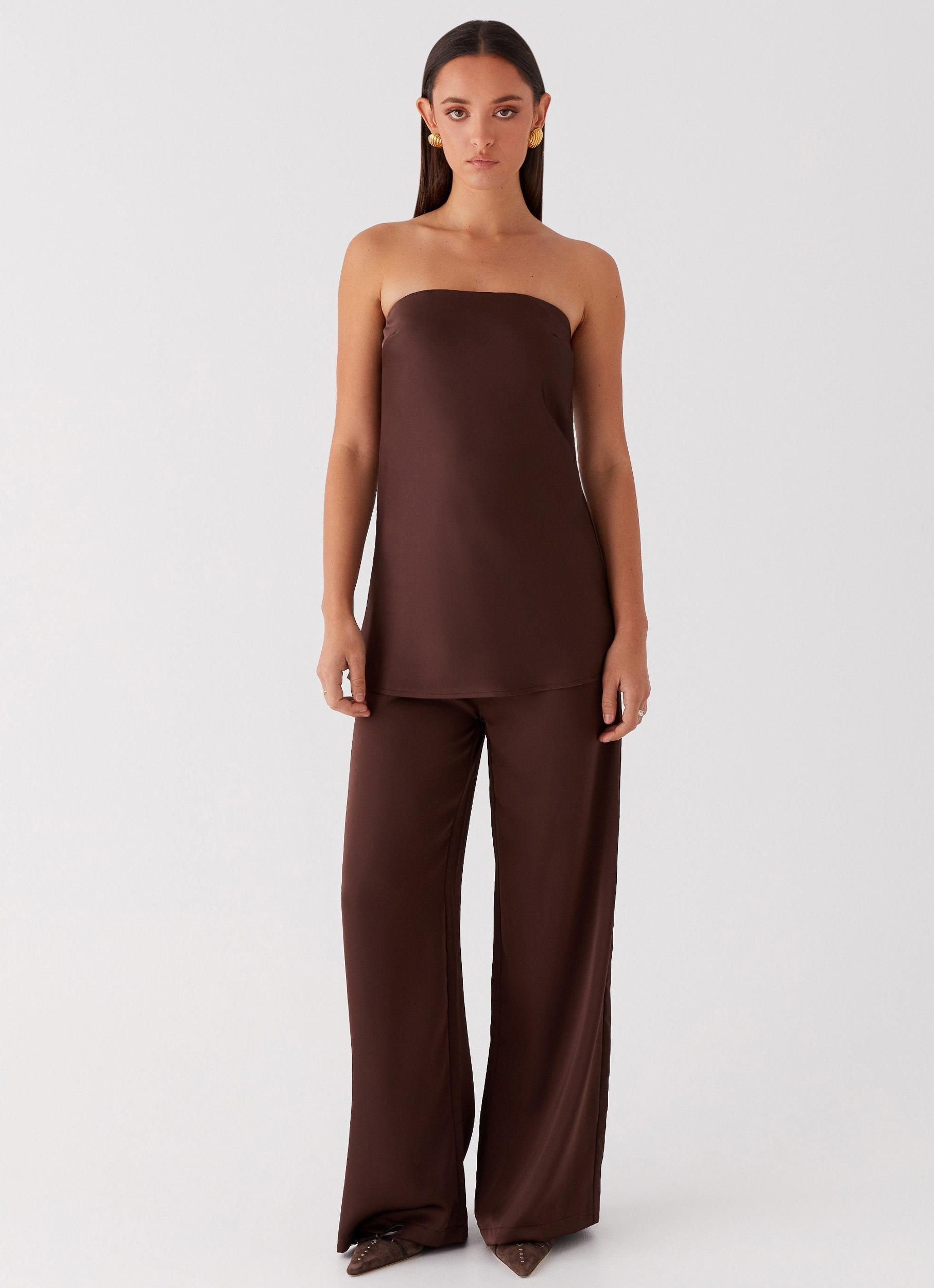 Zoey Satin Tube Top - Chocolate Product Image