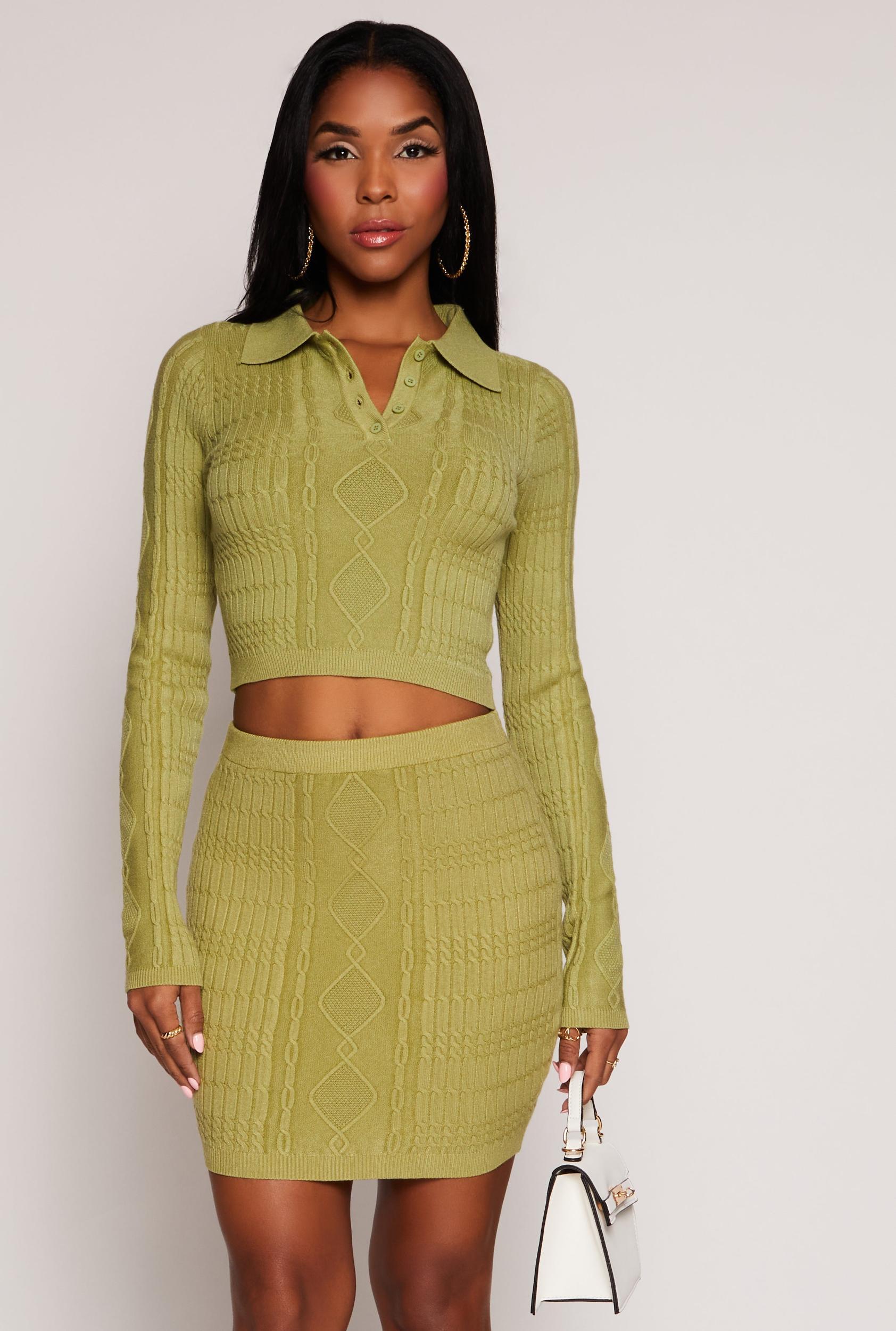 Womens Daisy Cable Knit Cropped Polo Sweater Product Image