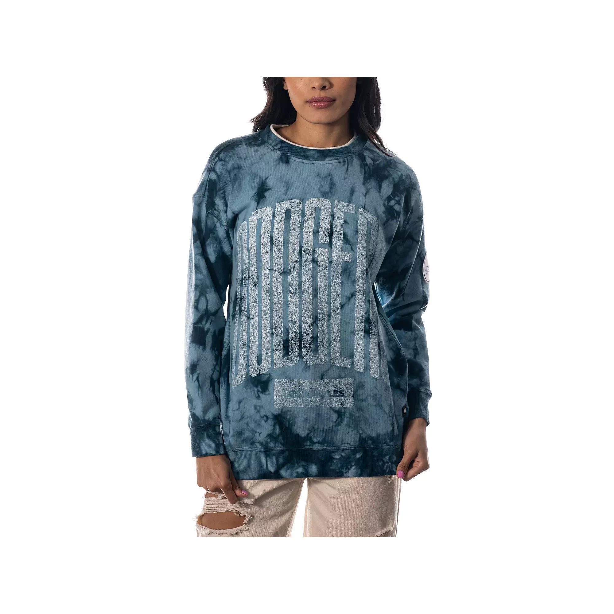 Women's The Wild Collective Blue Los Angeles Dodgers Overdyed Pullover Sweatshirt, Size: Small Product Image