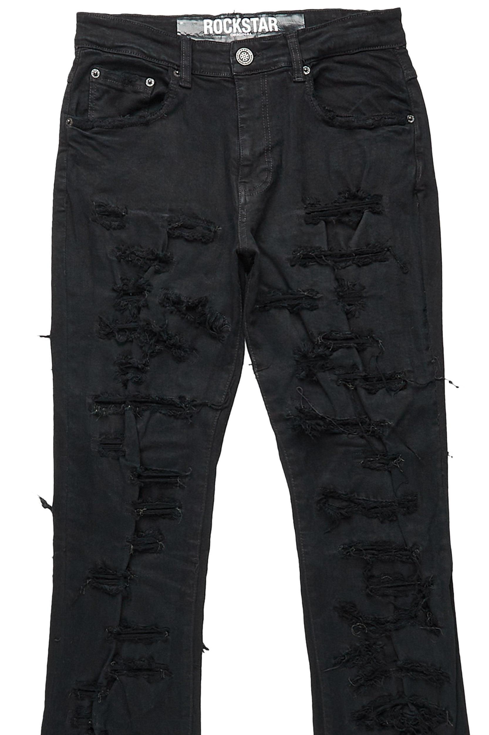 Malyk Jet Black Stacked Flare Jean Male Product Image