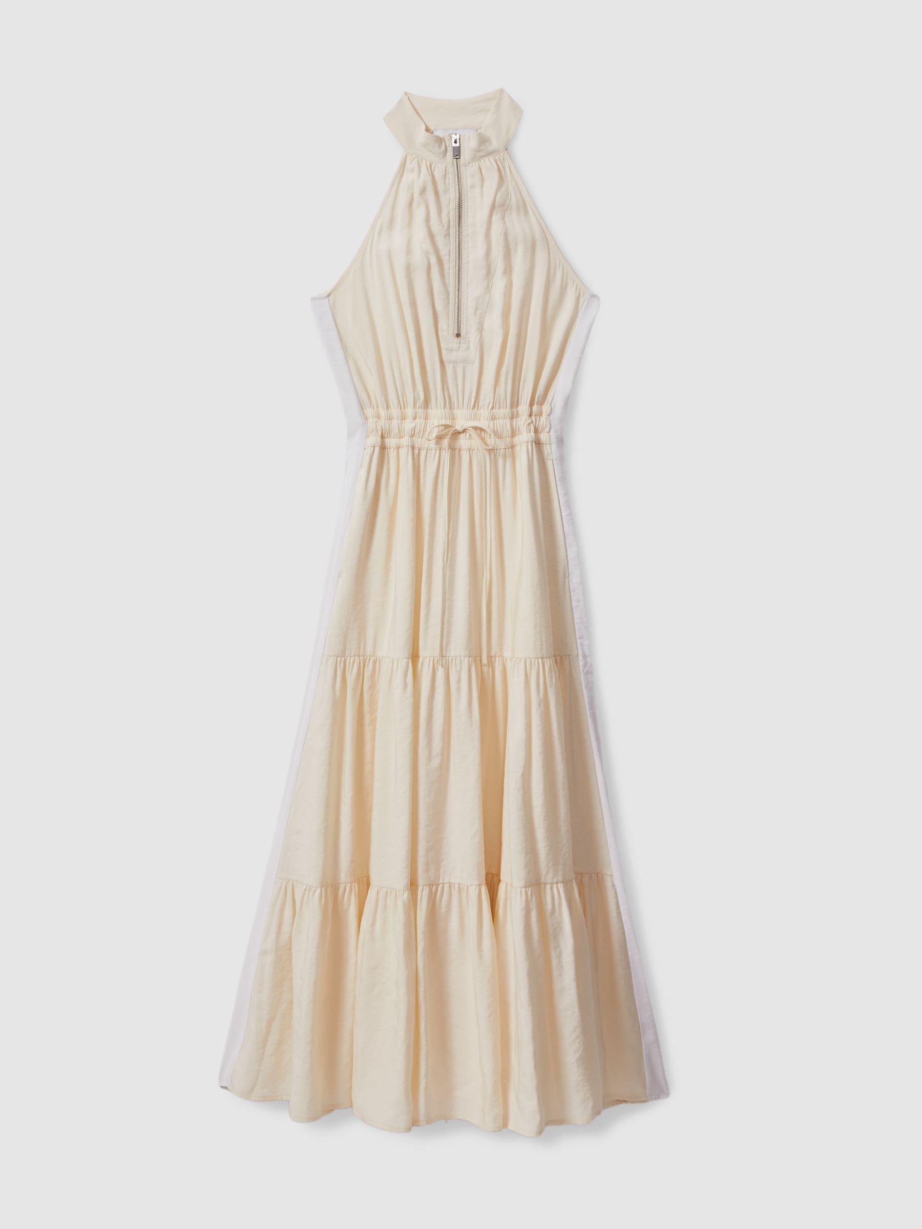 Drawstring Waist Tiered Midi Dress in Neutral Product Image