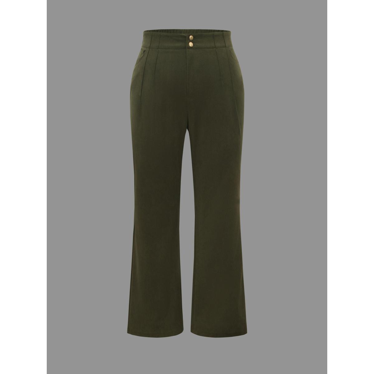 Plus Size Mid Rise Double Breasted Pleated Bootcut Pants Women ArmyGreen Elegant Bootcut Mid Rise Everyday Pants BloomChic 18-20/2X Product Image