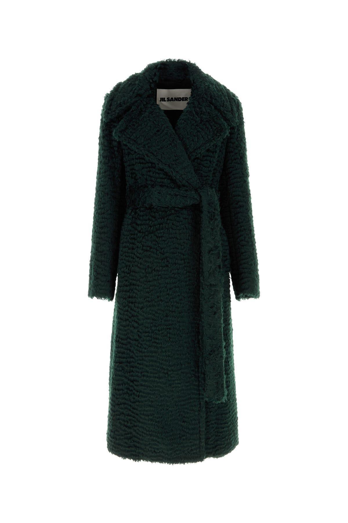 JIL SANDER Womens Dark Petrol Shearling-textured Double-breasted Wool And Cotton-blend Coat In Green Product Image