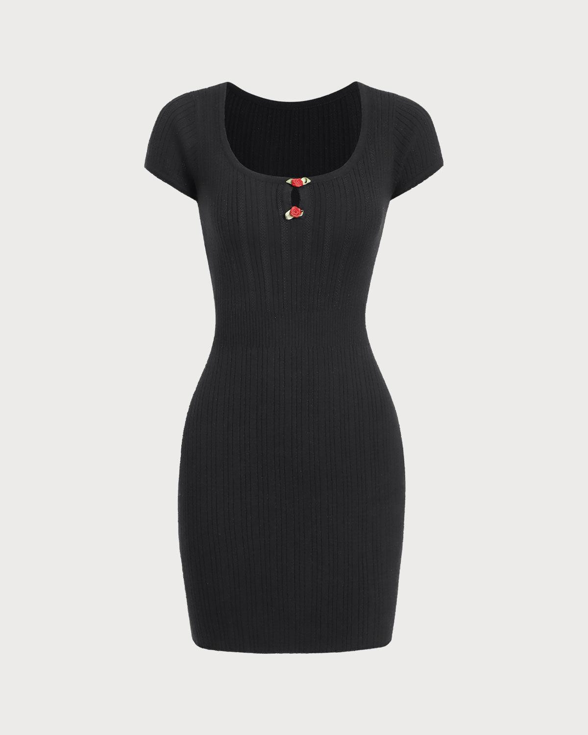 Black Round Neck Ribbed Mini Dress Product Image