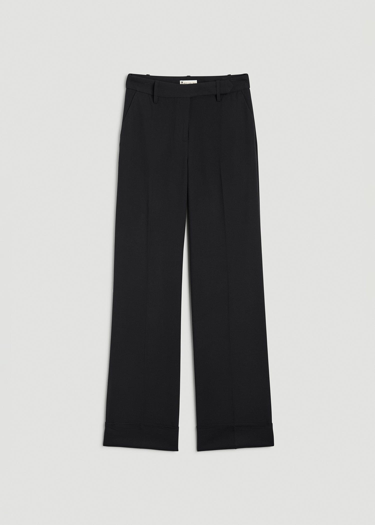 Wide-Leg Cuffed Pants for Tall Women in Black Product Image
