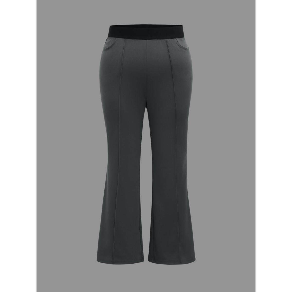 Plus Size Seamed Front Color Contrast Flared Pants Women DimGray Elegant Bootcut Mid Rise Everyday Pants BloomChic 28/5X Product Image