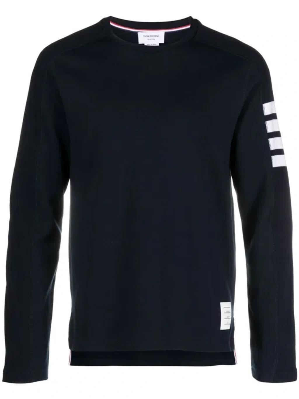 4 Bar Cotton Crewneck Sweater In Blue Product Image