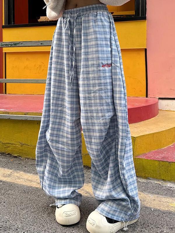 Plaid Print Wide Leg Pants Product Image