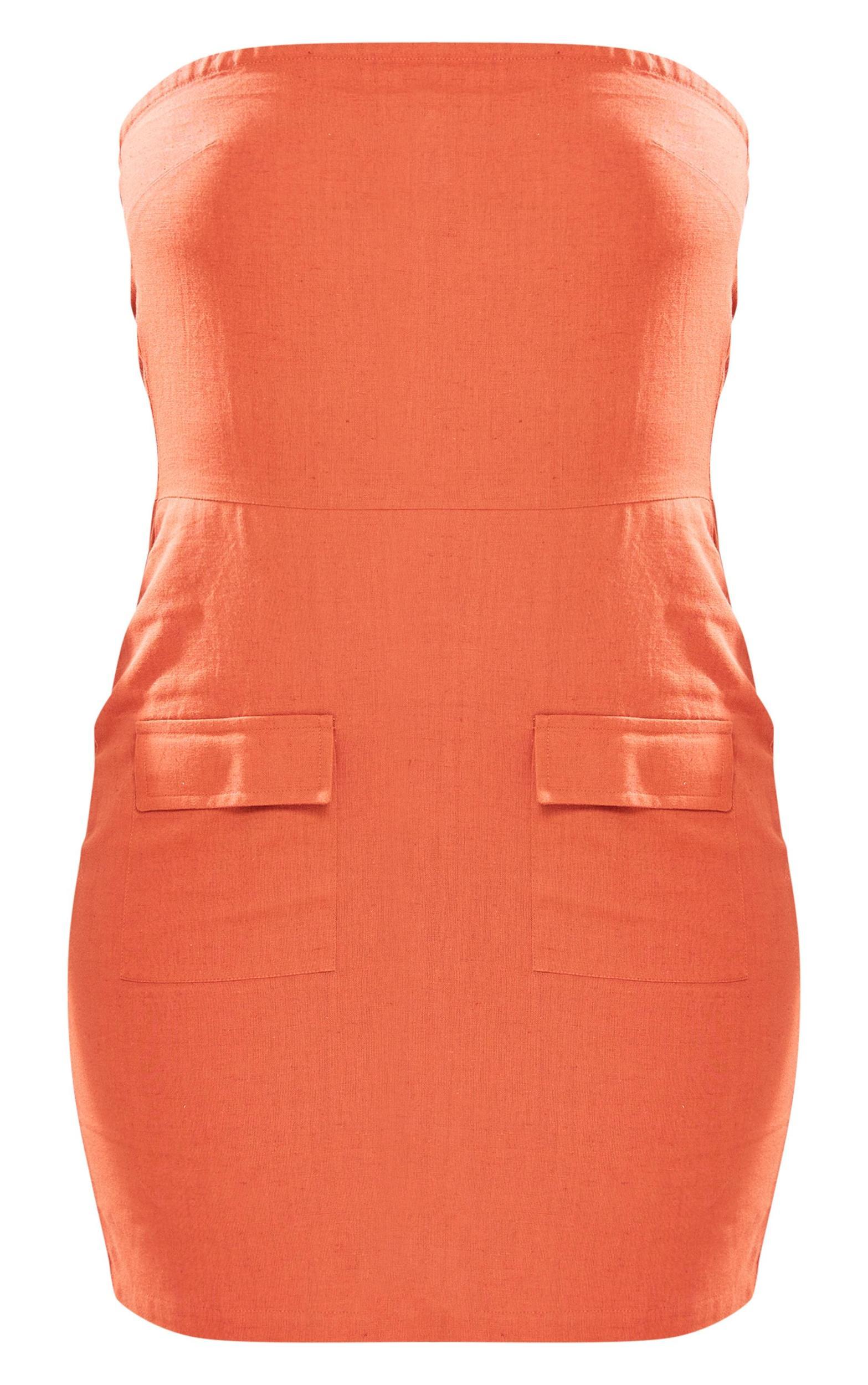 Tall Rust Faux Linen Bandeau Pocket Shift Dress Product Image