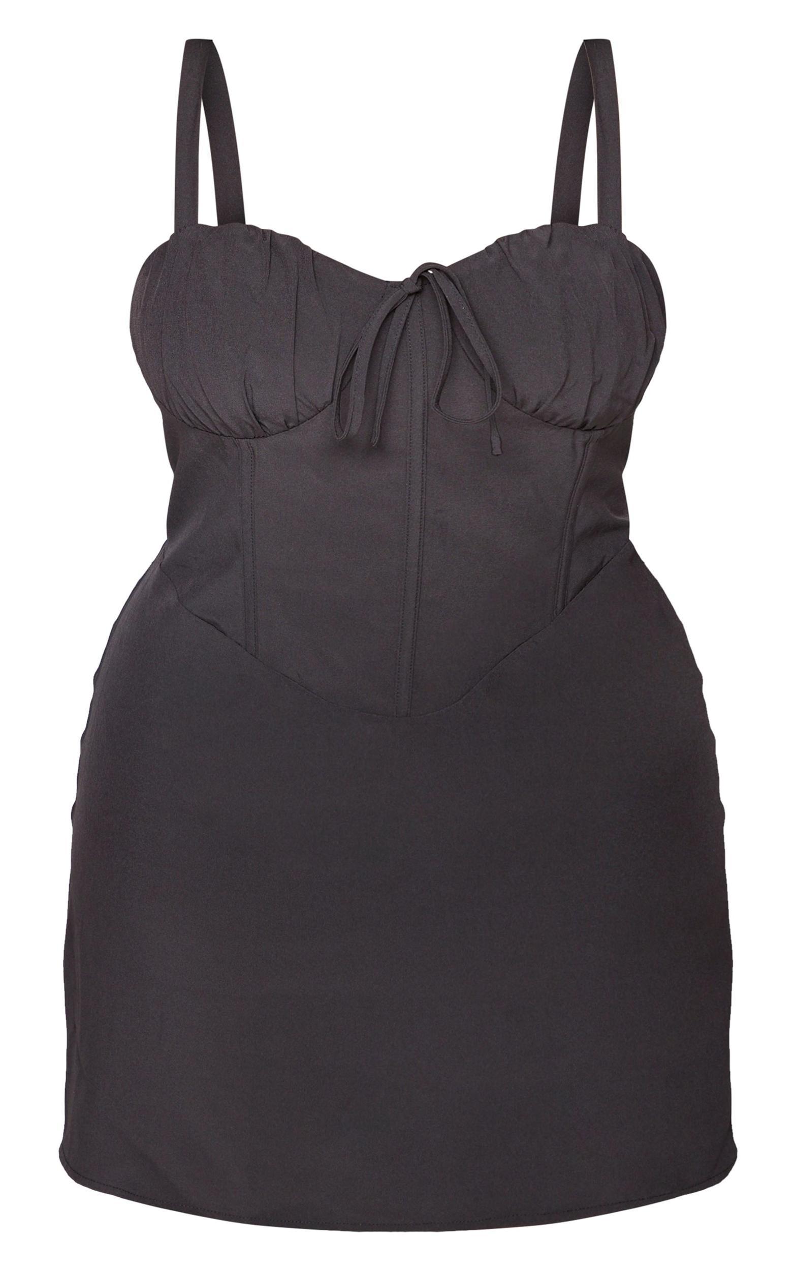 Plus Black Tie Front Boned Corset Mini Dress Product Image