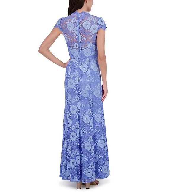 Eliza J Lace V Neck Cap Sleeve Fit and Flare Gown Product Image