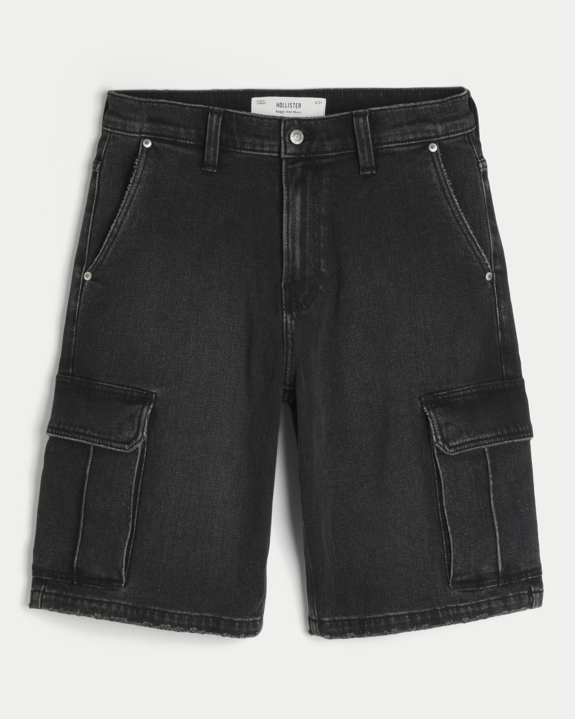 Washed Black Baggy Denim Shorts Product Image