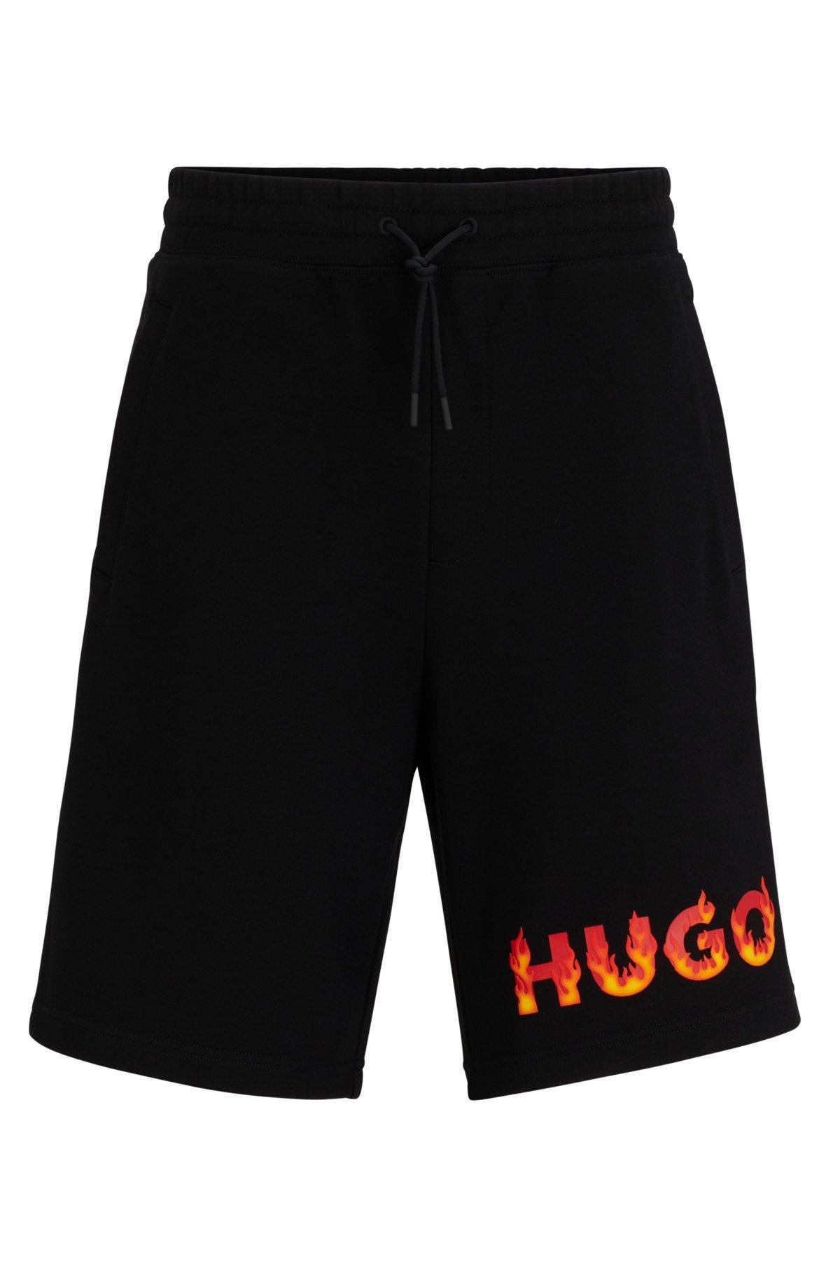 Cotton-terry shorts with puffed flame logo Product Image
