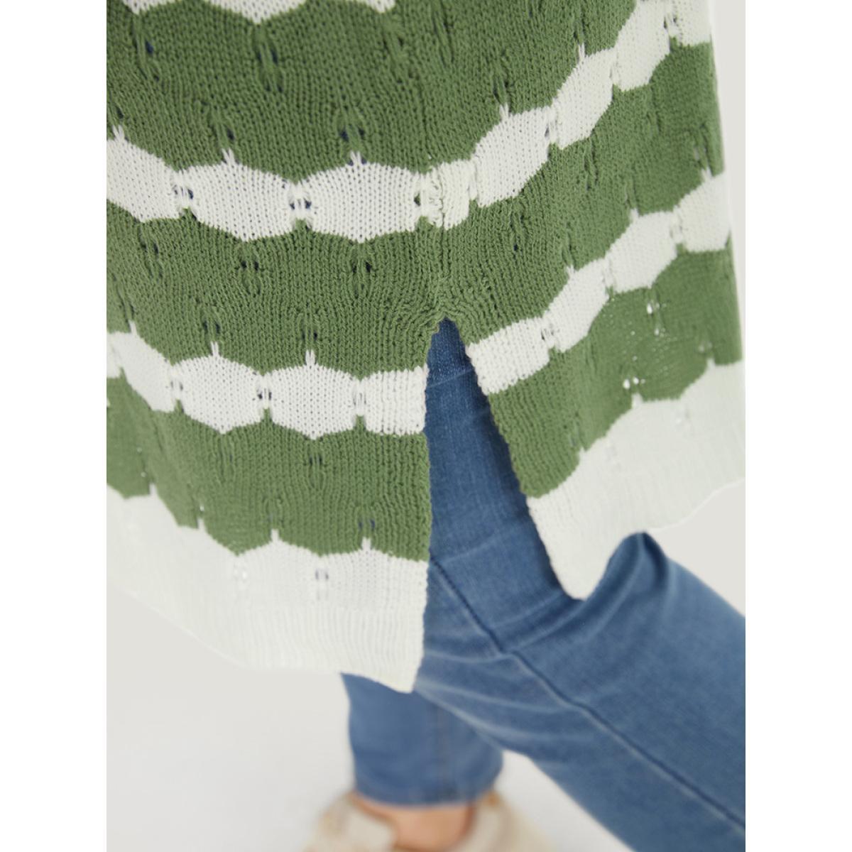 Plus Size Two Tone Open Front Split Side Cardigan Green Women Casual Loose Long Sleeve Everyday Cardigans BloomChic 18-20/2X Product Image