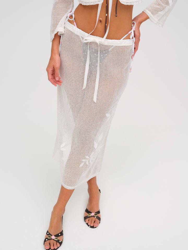 Rose Crochet Midi Skirt — White Product Image