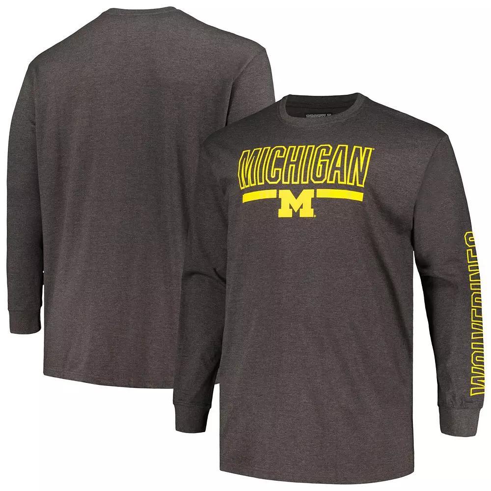 Men's Profile Heather Charcoal Michigan Wolverines Big & Tall Two-Hit Graphic Long Sleeve T-Shirt, Size: 2XB Product Image