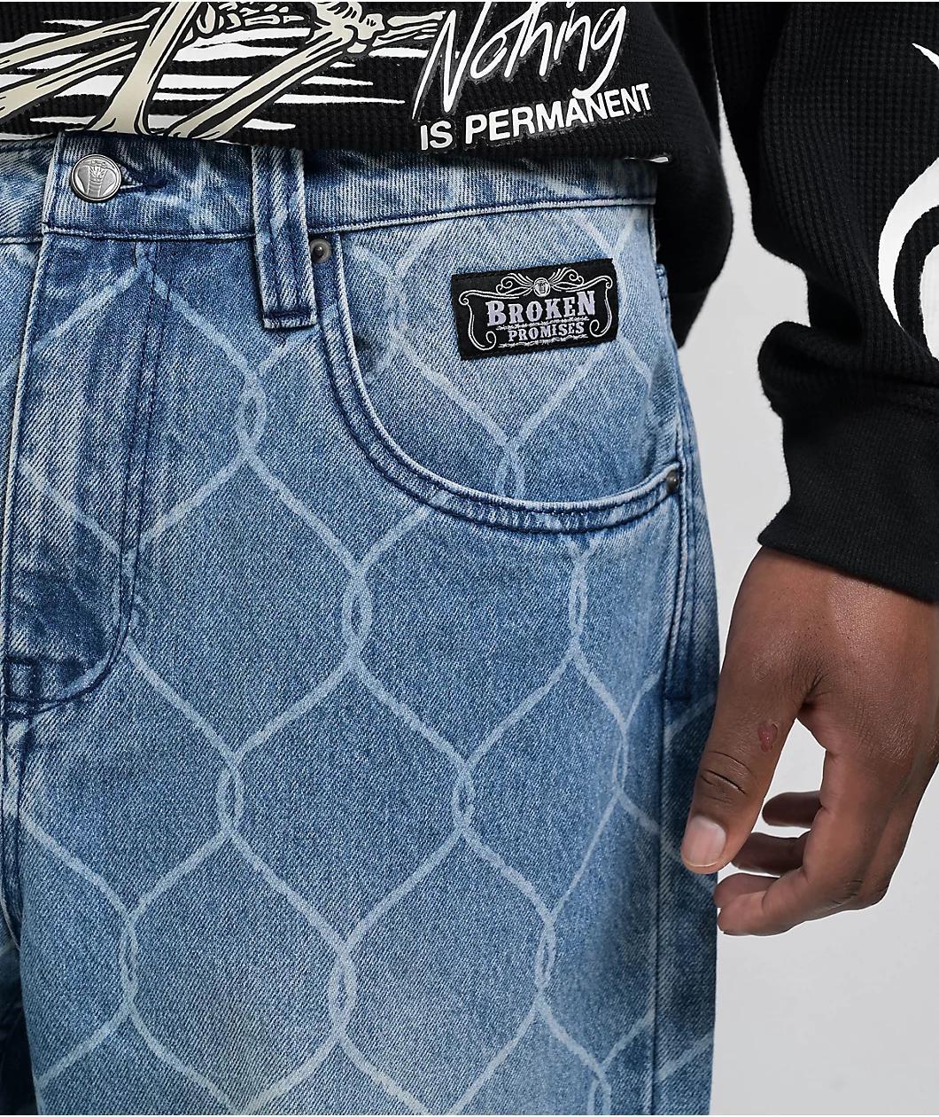 Broken Promises Chain Link Blue Wash Denim Jeans Product Image
