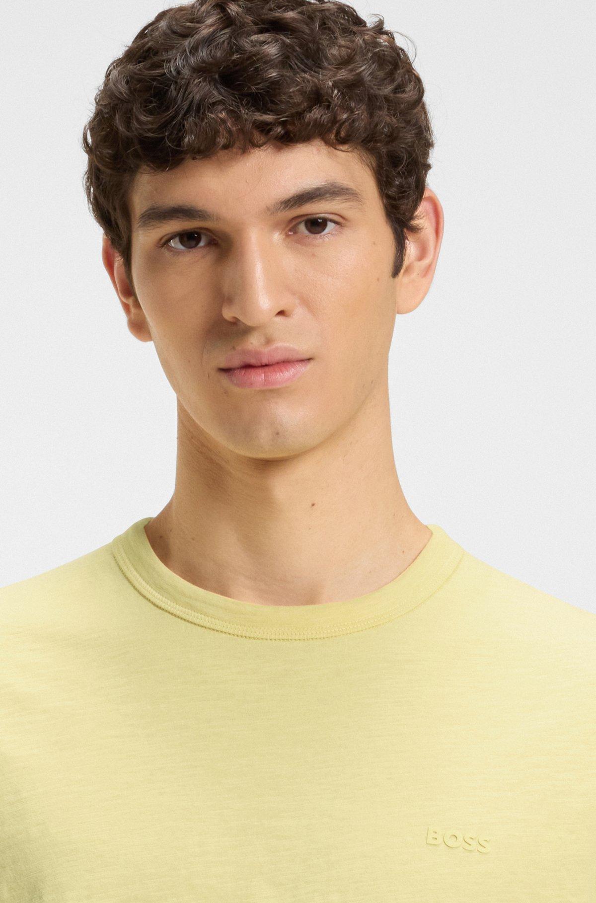 BOSS - Regular-fit T-shirt in cotton with mouline logo - Light Yellow Product Image
