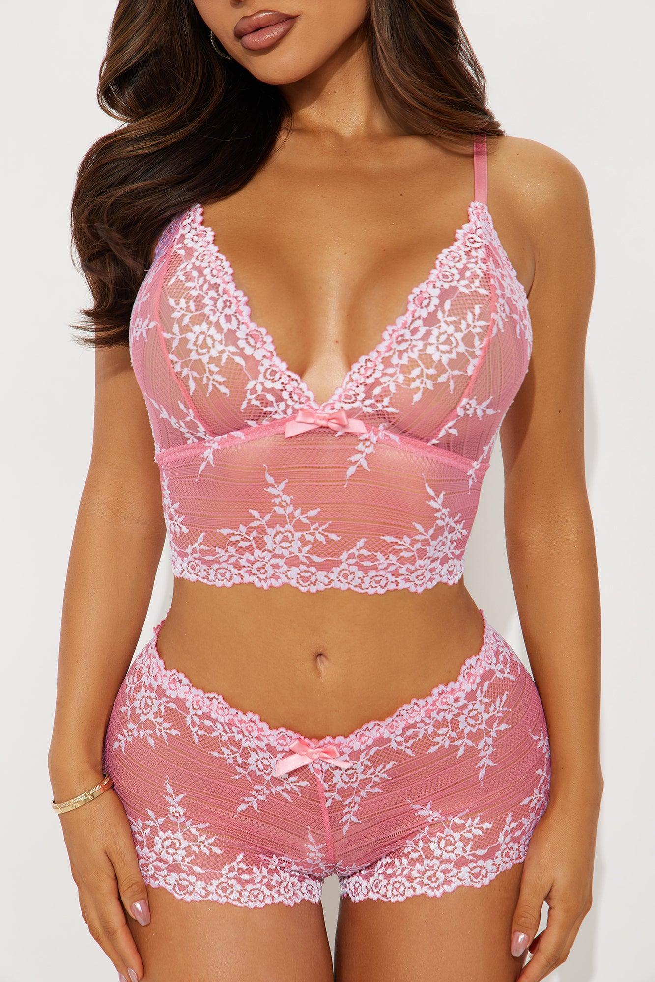 Secret Crush Lace 2 Piece Bra And Panty Set - Pink Product Image