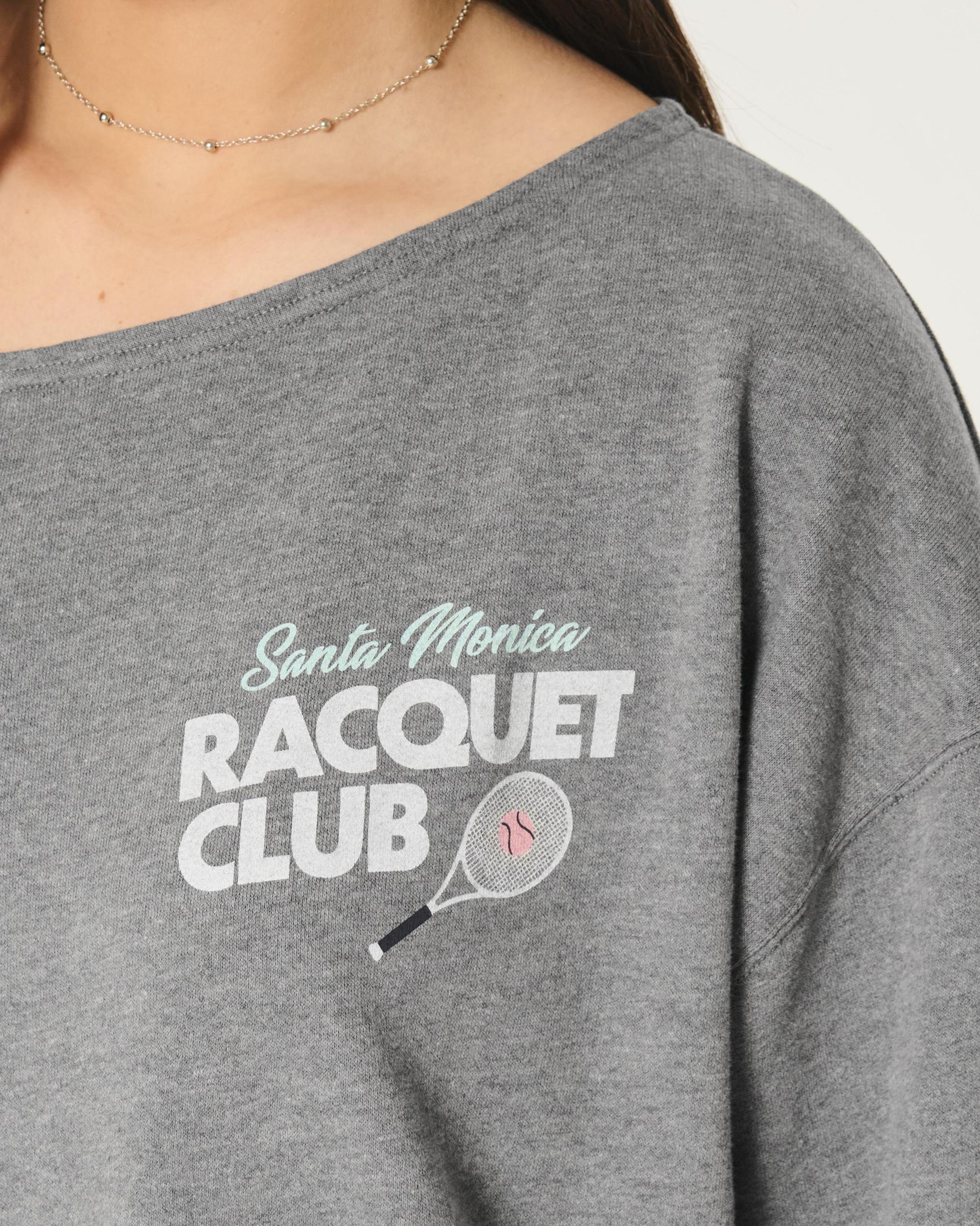 Oversized Off-the-Shoulder Volleyball Graphic Sweatshirt Product Image