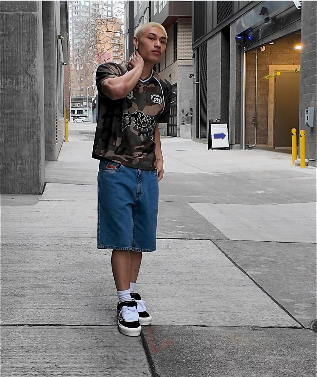 Empyre Scramble Ultra Wide Grey Wash Denim Skate Shorts Product Image