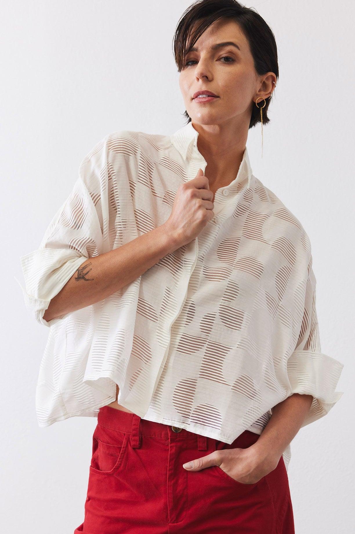 Oversized Geo Sheer Cropped Blouse Product Image