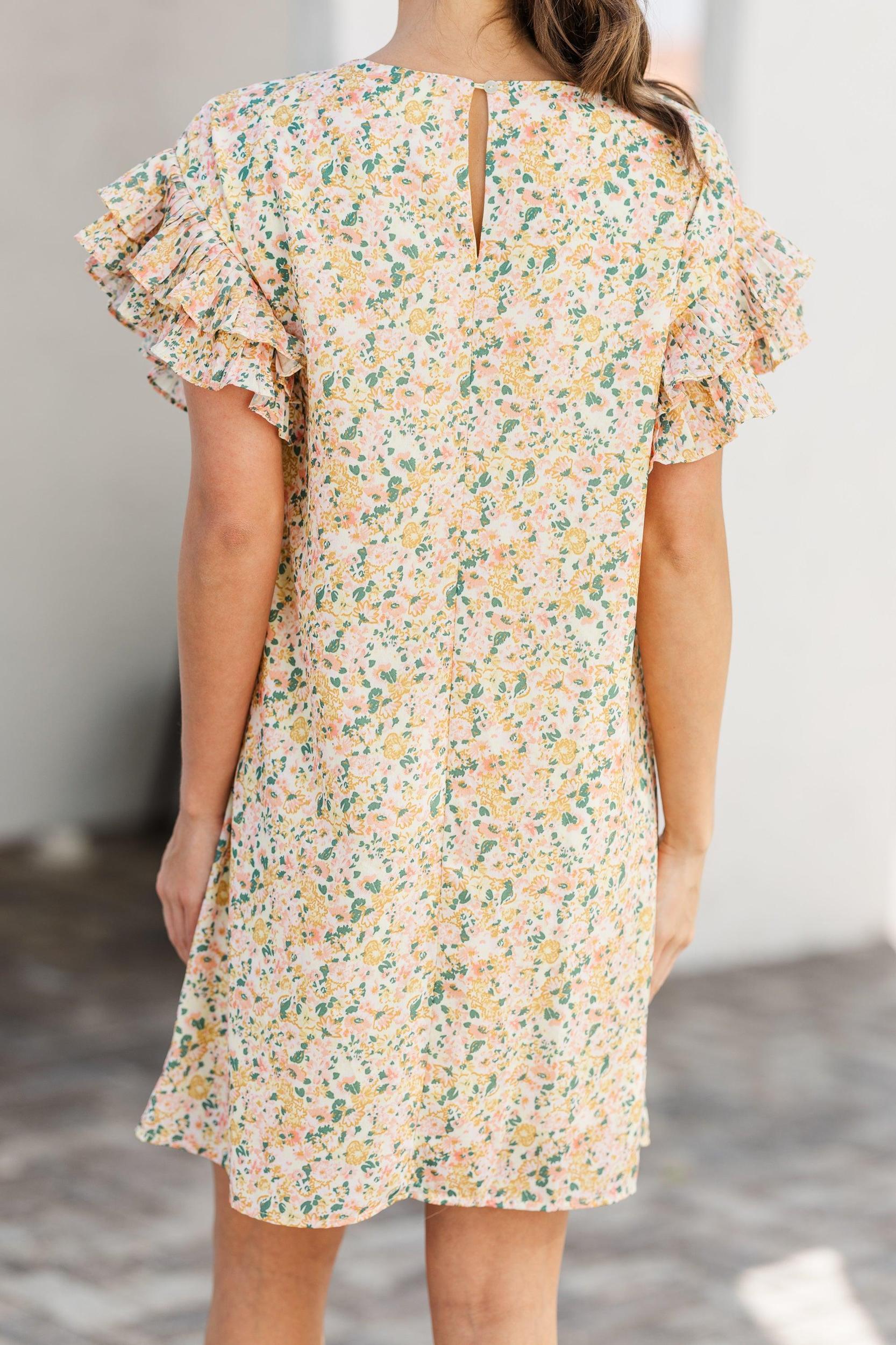What A Vision Yellow Ditsy Floral Ruffled Dress Female Product Image