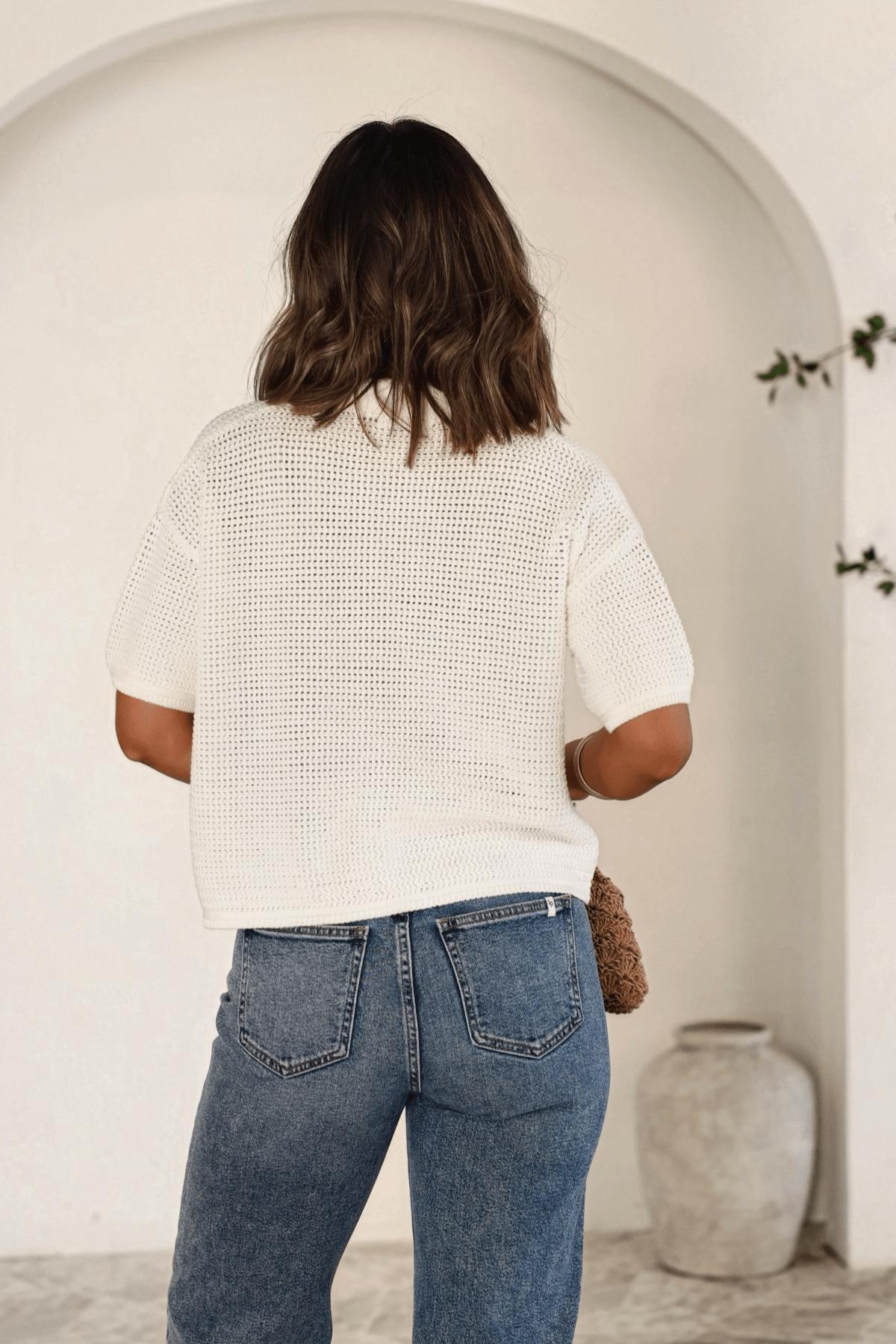 White Crochet Button Up Top Product Image