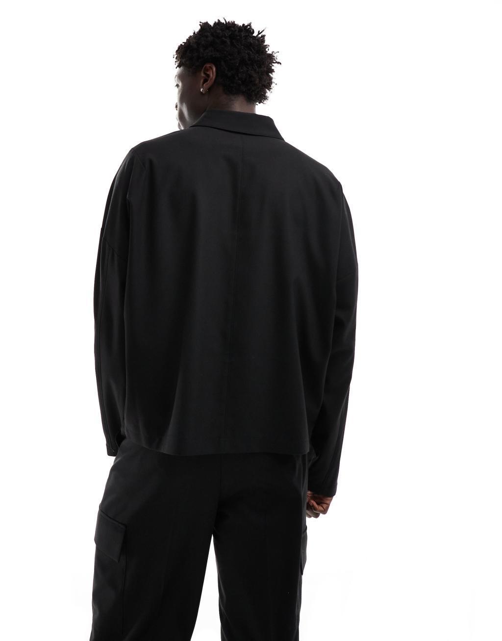 ASOS DESIGN sharp slim trucker jacket with cargo pockets in black - part of a set Product Image